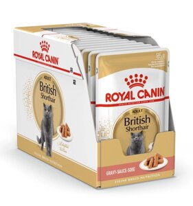 Royal Canin British Shorthair Adult паучи для взрослых британских короткошерстных кошек, кусочки в соусе , 85 г х 24 шт.