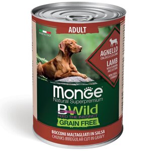 Monge Dog BWild Grain Free Adult консервы из ягненка с тыквой и кабачками для собак всех пород