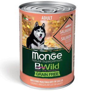 Monge Dog BWild Grain Free Adult консервы из лосося с тыквой и кабачками для собак всех пород