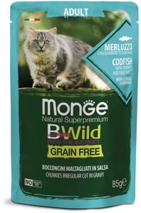 Monge Cat BWild Grain Free Adult из трески с креветками и овощами для кошек