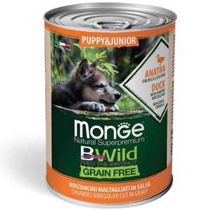 Monge Dog BWild Grain Free PuppyJunior консервы из утки с тыквой и кабачками для щенков