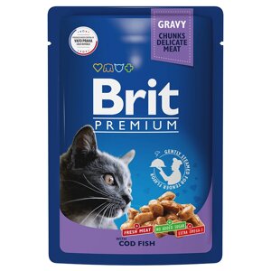 Brit Premium Пауч для взрослых кошек треска в соусе 85 гр.