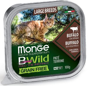 Monge Cat Bwild Grain free из буйвола с овощами для кошек крупных пород