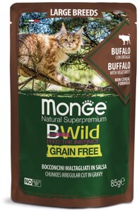 Monge Cat BWild Grain Free Adult из мяса буйвола с овощами для кошек крупных пород