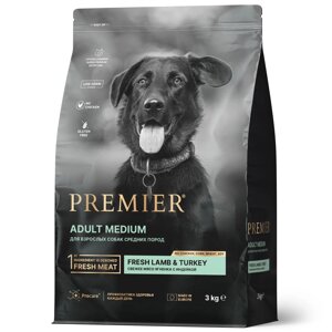 Premier Dog Lamb & Turkey ADULT Medium свежее мясо ягненка с индейкой для взрослых собак средних пород. 3 кг.