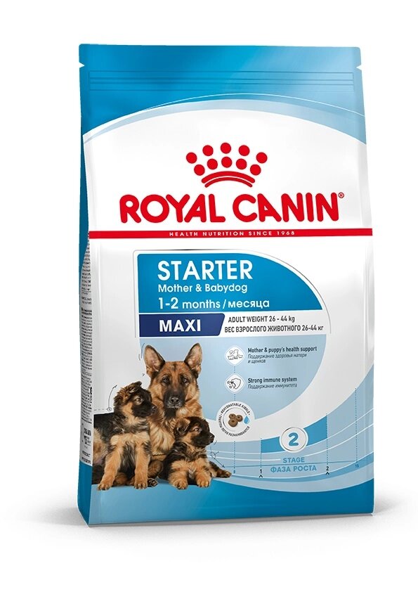 Royal Canin Maxi Starter для щенков до 2-х месяцев и беременных или кормящих сук крупных пород. 4 кг. от компании Интернет магазин компании ДАЙМОН - ЗООМАРКЕТ - фото 1