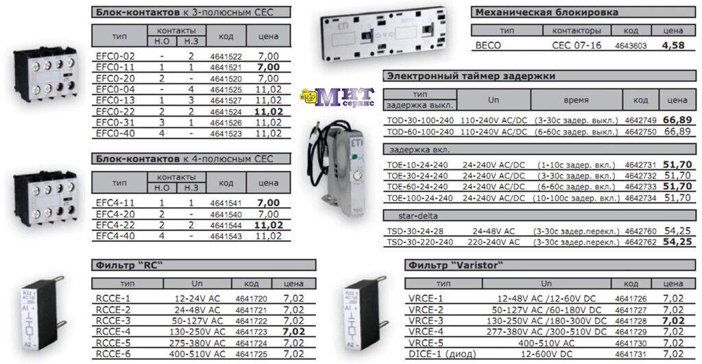 Аксессуары к миниатюрным контакторам CEC от компании ООО "Мит-Сервис". - фото 1