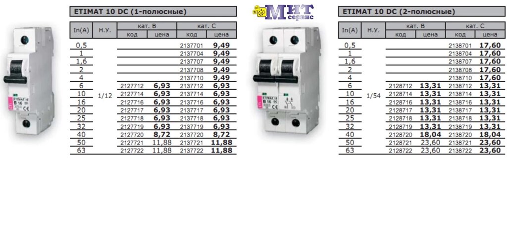 Автоматические выключатели для постоянного тока ETIMAT 10 DC (Icu-6kА)1 и 2-х полюсные от компании ООО "Мит-Сервис". - фото 1