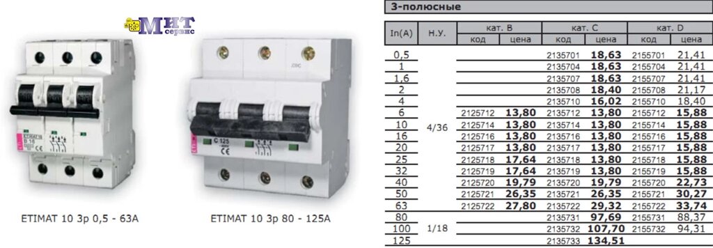 Автоматические выключатели ETIMAT 10 AC (Icu-10kА) 3-полюсной от компании ООО "Мит-Сервис". - фото 1