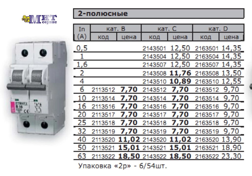 Автоматические выключатели ETIMAT 6 AC (Icu-6kА) 2-полюсной от компании ООО "Мит-Сервис". - фото 1