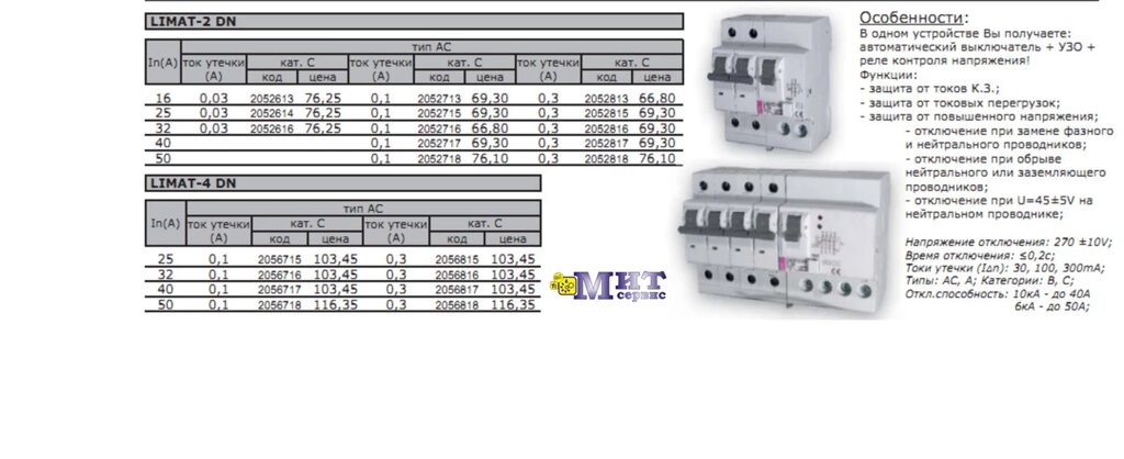 LIMAT DN  Дифференциальный автоматический выключатель со встроенной защитой от перенапряжения от компании ООО "Мит-Сервис". - фото 1