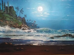 Картина интерьерная акрилом Море на подрамнике 20х30 см на натуральном холсте