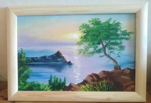 Картина интерьерная маслом "Море на закате" 20х30 см на натуральном холсте