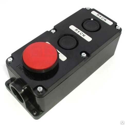 Пост кнопочный ПКЕ 222/3 кнопки гриб красная/ две черных без фикс IP54 - наличие