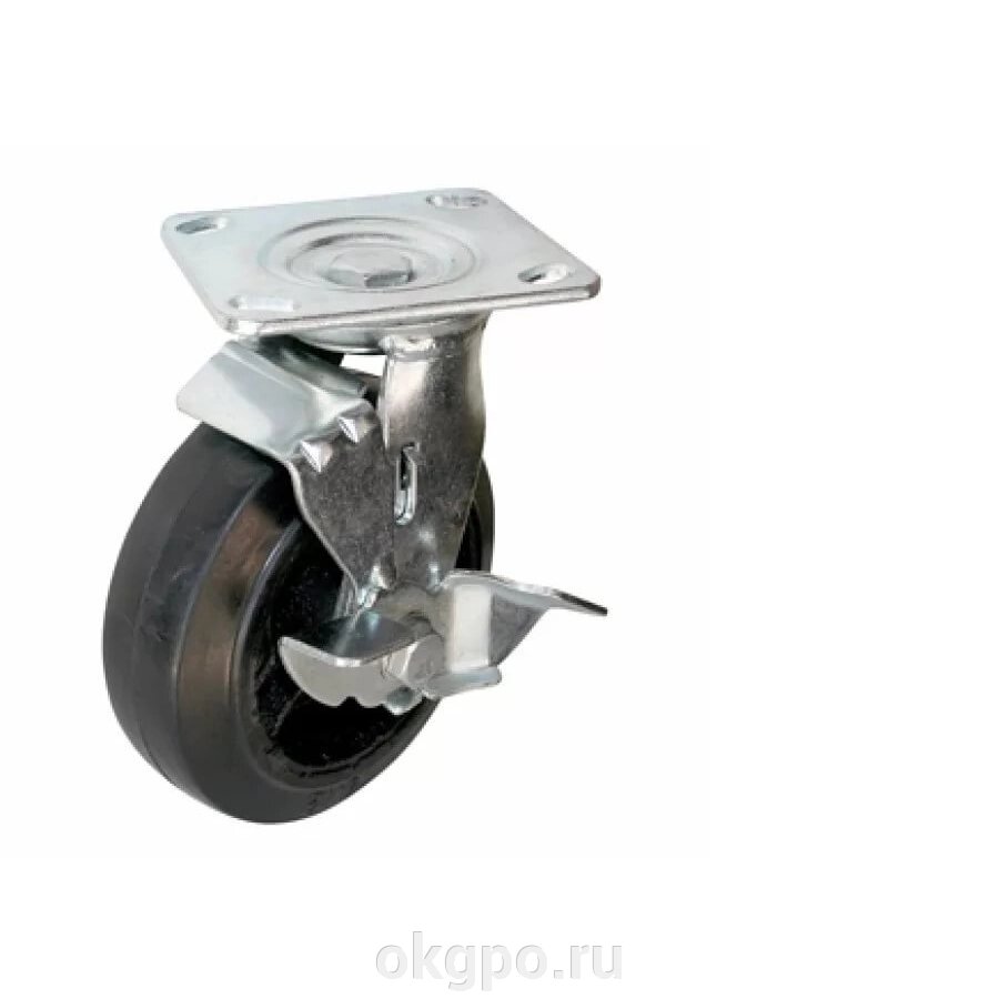 Колесо большегрузное поворотное с тормозом, литая резина, чугун 100 мм (SCdb42/SCdb100) от компании Компания "ГПО" - фото 1