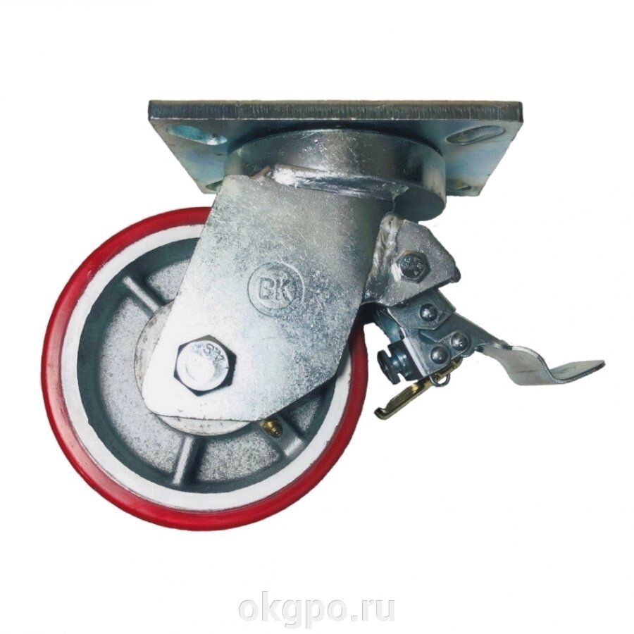Колесо полиуретан поворотное с тормозом (диаметр 150 мм, г/п 1200 кг) от компании Компания "ГПО" - фото 1