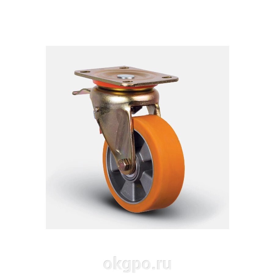 Колесо полиуретановое, диск алюминий, поворотное с тормозом, 100 мм ( ED01-ABP-100-F ) от компании Компания "ГПО" - фото 1