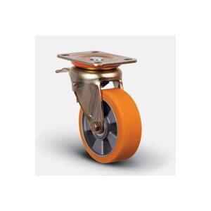 Колесо полиуретановое, диск алюминий, поворотное с тормозом, 100 мм ( ED01-ABP-100-F )