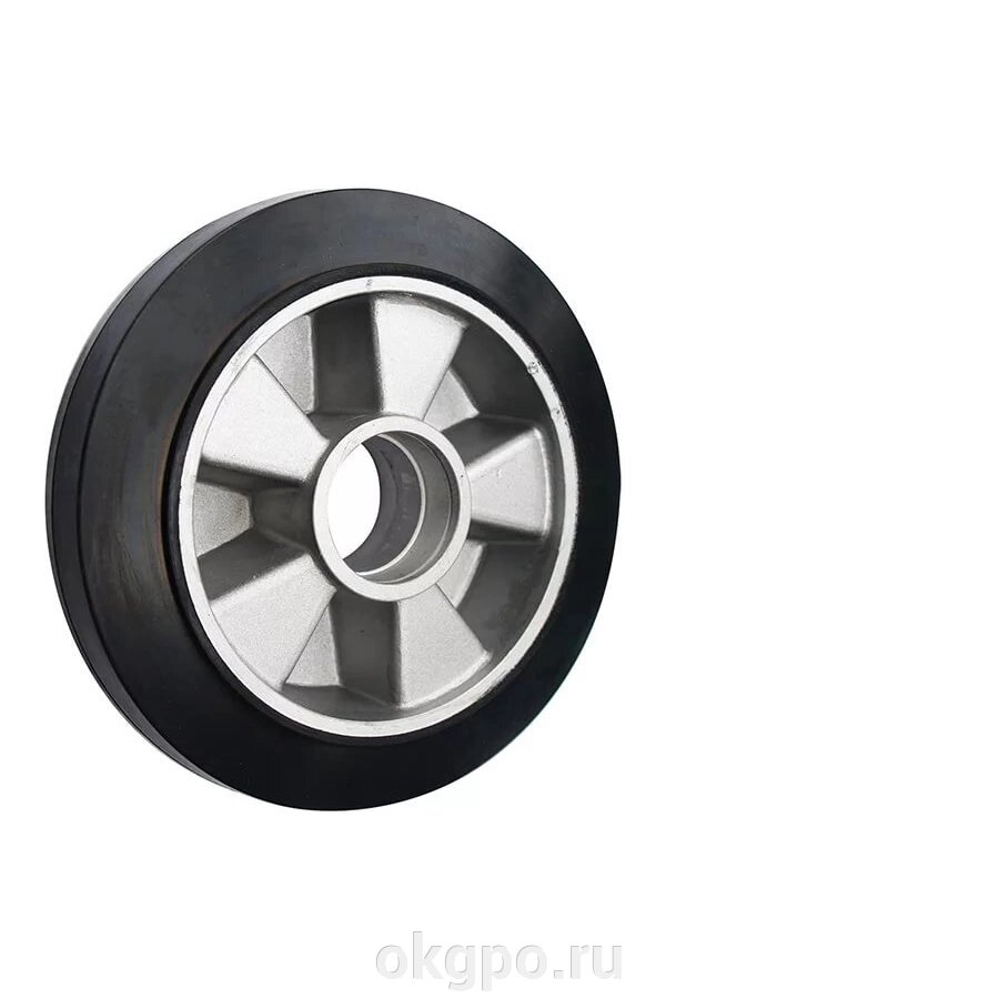 Колесо рулевое алюминиевое, литая резина для гидравлических тележек 180*50 от компании Компания "ГПО" - фото 1
