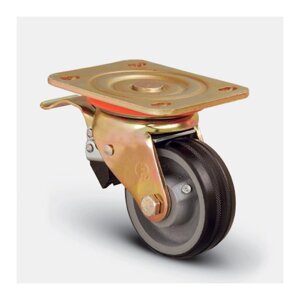 Колесо большегрузное обрезиненное поворотное с тормозом 125 мм ( ED01 VBR 125 F ), диск-чугун