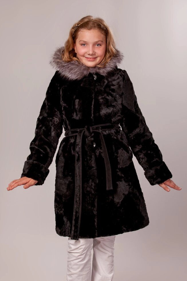 Мутоновая шубка черная МК-003 "Зимняя принцесса" от компании Детское ателье "Зимняя принцесса" - фото 1