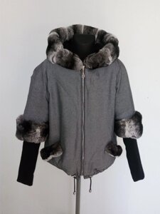 Джинсовая куртка с отделкой из кролика "Рекс" ДК-006 "Зимняя принцесса"
