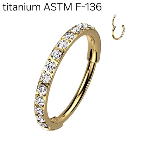 Кликер 1,2*8 мм из титанового сплава ASTM F-136 gold с кристаллами по внешнему контуру