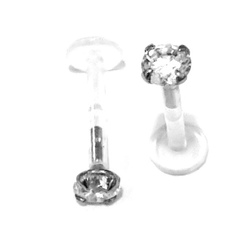 Лабретты для пирсинга 1,2*8*2 мм из пластика (bioflex) с круглым кристаллом