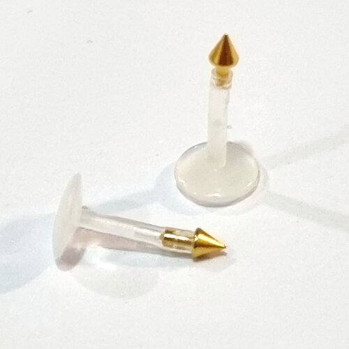 Лабретты для пирсинга брови 1,2*8*2 мм из пластика (bioflex) с пиками gold из стали