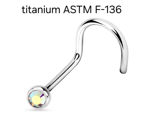 Нострилы 0,8*6,5*2 мм из титанового сплава ASTM F-136 с переливающимся стразом
