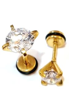 Серьги с криcталлом 8 мм из хирургической стали 316L gold