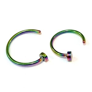 Серьги для пирсинга носа 0,8*8 мм из хирургической стали 316L G-ring rainbow