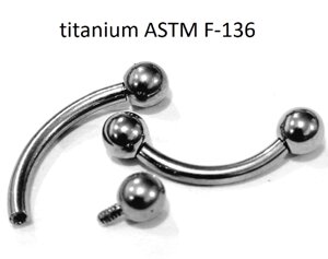 Микробананы 1,2*8*3/3 мм из титанового сплава ASTM F-136 с внутренней резьбой