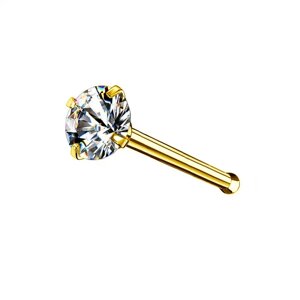 Пирсинг носа 0,8*6*3 мм "ball end" из хирургической стали 316L gold с кристаллом