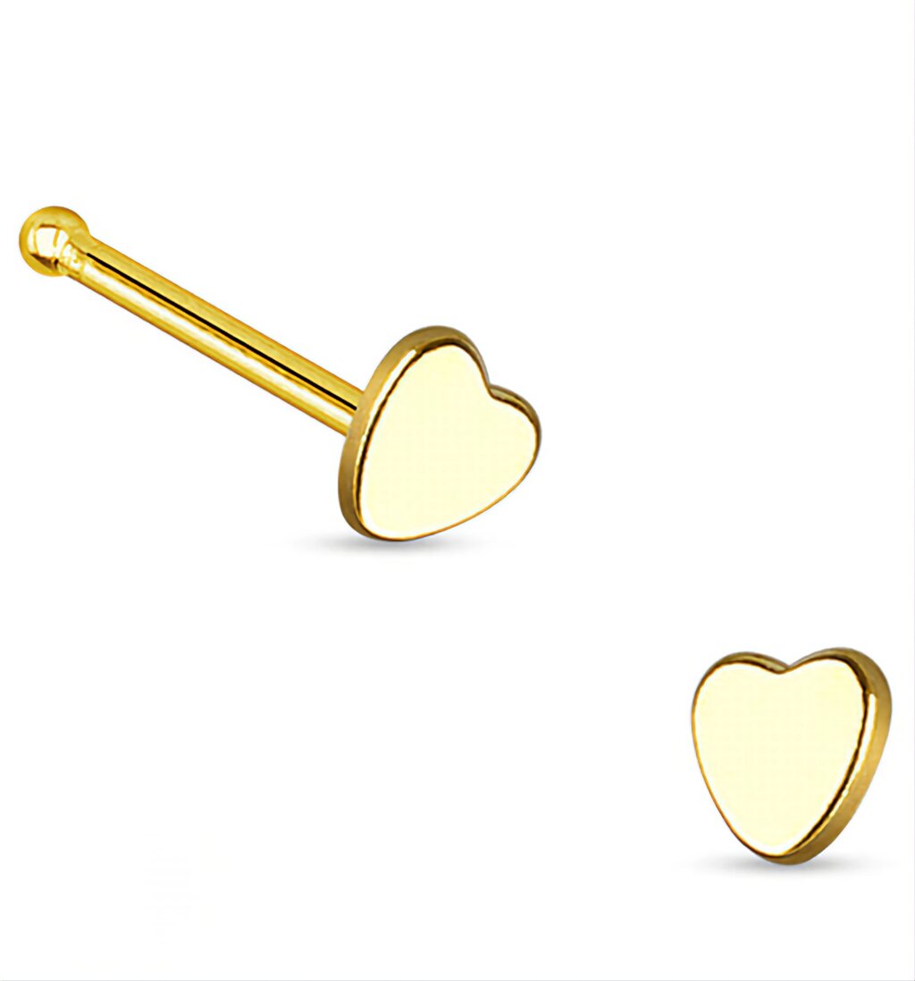 Пирсинг носа 0,8*6,5*3 мм  heart "ball end" из хирургической стали 316L gold от компании пирсинг оптом - фото 1