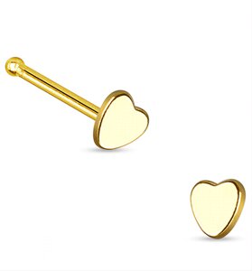 Пирсинг носа 0,8*6,5*3 мм heart "ball end" из хирургической стали 316L gold