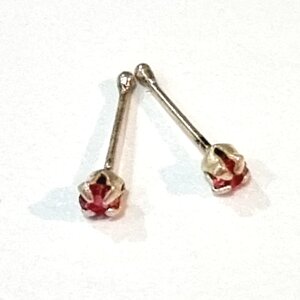 Серьги для носа 0,5*6*2 мм "ball end" серебряные с розовым кристаллом