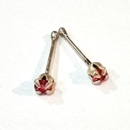 Серьги для носа 0,5*6*2 мм "ball end" серебряные с розовым кристаллом
