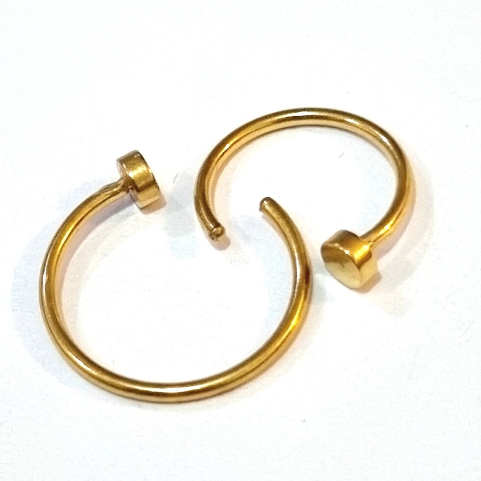 Серьги для пирсинга носа 0,8*10 мм из хирургической стали 316L G-ring gold от компании пирсинг оптом - фото 1