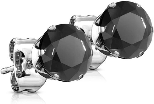 Серьги с черными кристаллами 7 мм silver