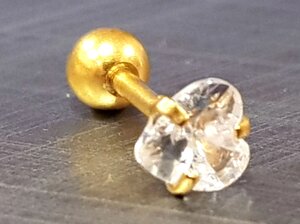 Серьги с кристаллом 3 мм "сердечко" из хирургической стали 316L gold