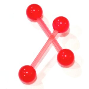 Штанги для пирсинга 1,6*16*6/6 мм из пластика (bioflex) красные