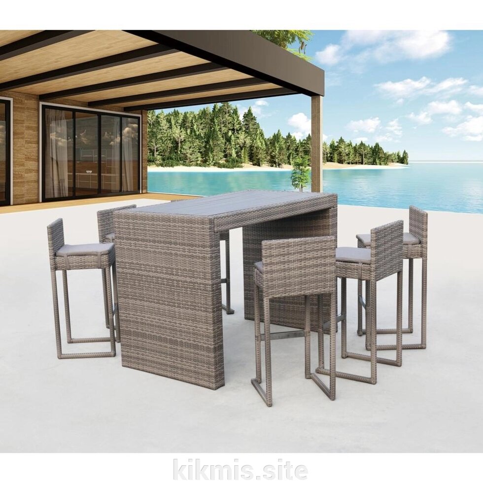 Барный комплект плетеной мебели T390GD/Y390G-W78_6Pcs Grey от компании Интернет - магазин Kikmis - фото 1
