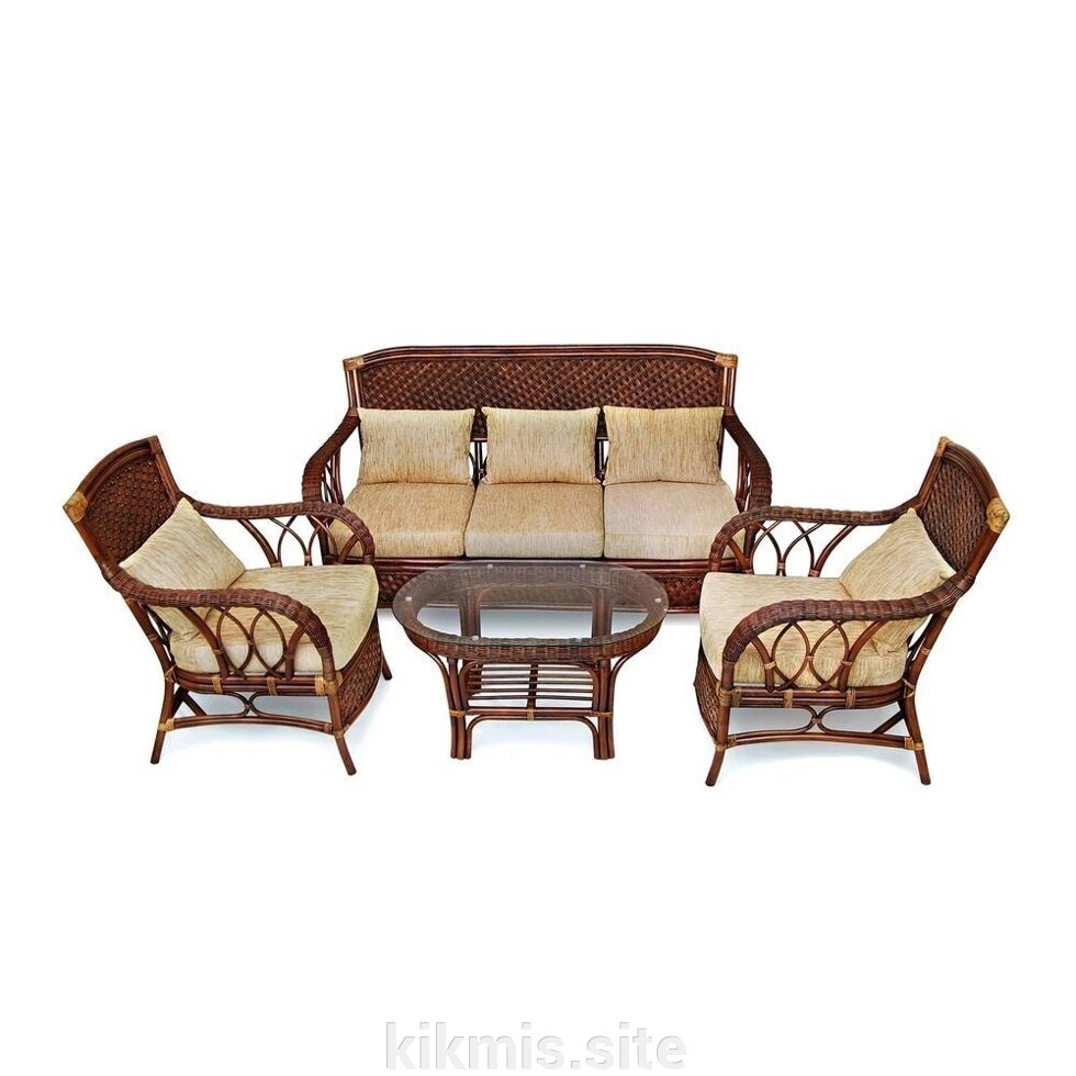 Комплект для отдыха "ANDREA" (диван + 2 кресла + журн. столик со стеклом + подушки) от компании Интернет - магазин Kikmis - фото 1