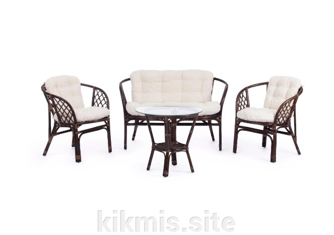 Комплект для отдыха "BAHAMA" (диван + 2 кресла + стол со стеклом ) /с подушками/ walnut (грецкий орех) от компании Интернет - магазин Kikmis - фото 1