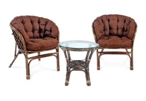 Комплект кофейный багама S (стол+2 кресла, подушка твил) браун RH