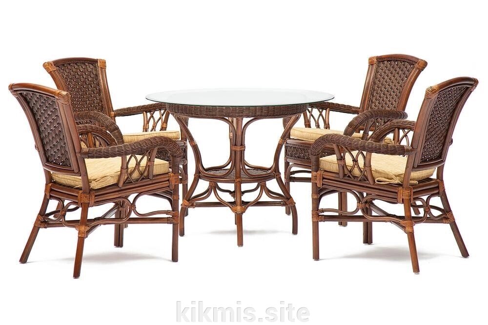 Комплект обеденный "ANDREA" ( стол со стеклом + 4 кресла + подушки) от компании Интернет - магазин Kikmis - фото 1