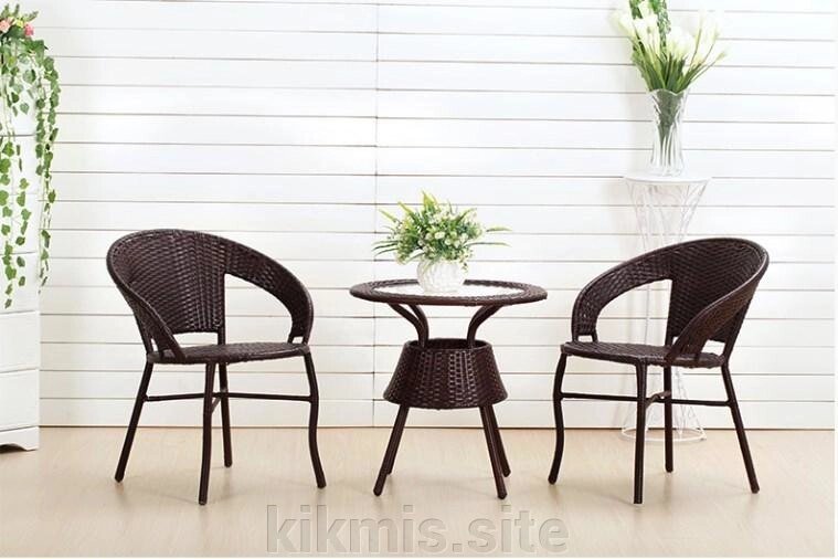Комплект обеденный из иск ротанга Bistro WICKER (стол+2 кресла) черный RH от компании Интернет - магазин Kikmis - фото 1