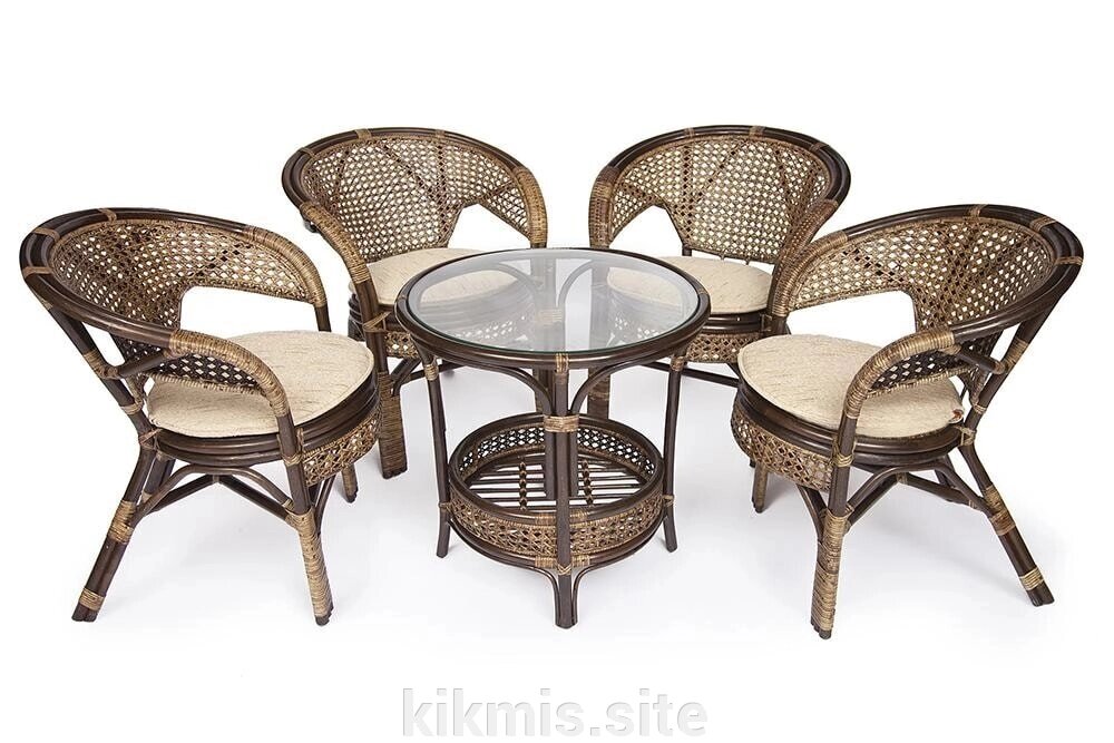 Комплект "PELANGI"  02/15 ( стол со стеклом + 4 кресла ) [без подушек] от компании Интернет - магазин Kikmis - фото 1