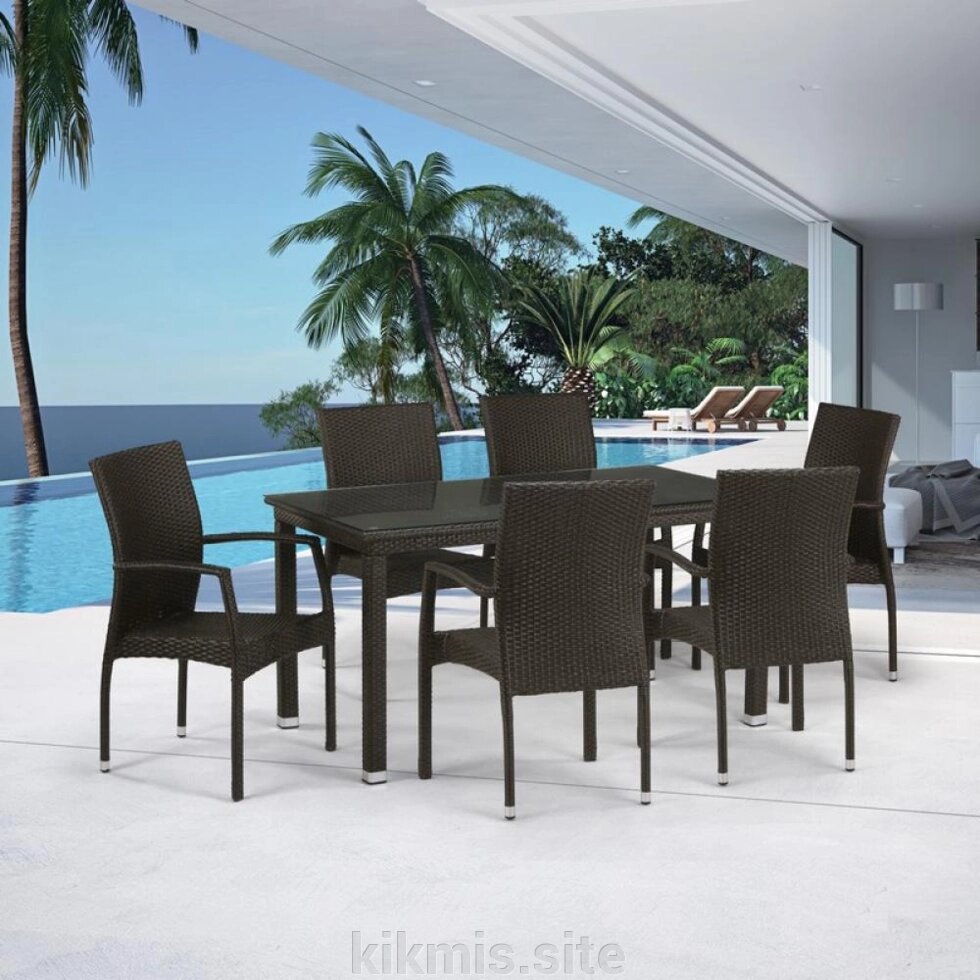 Комплект плетеной мебели T256A/YC379A-W53 Brown (6+1) + подушкина стульях от компании Интернет - магазин Kikmis - фото 1